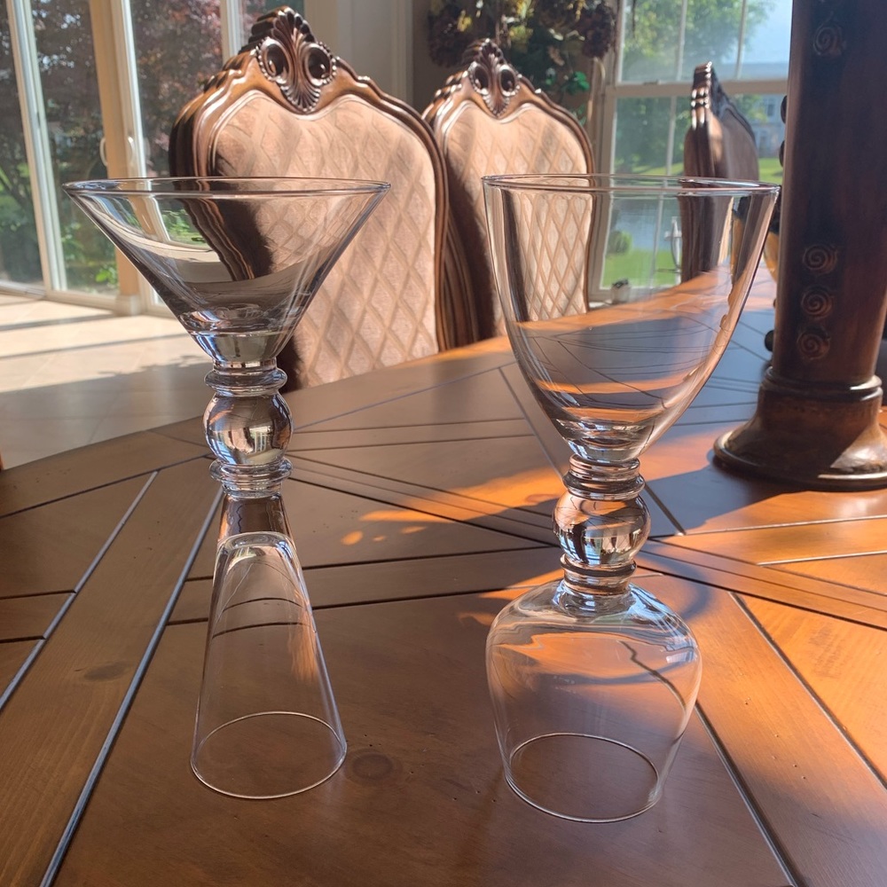 RARE VINTAGE double ended hand blown glasses martini champagne red OR white wine